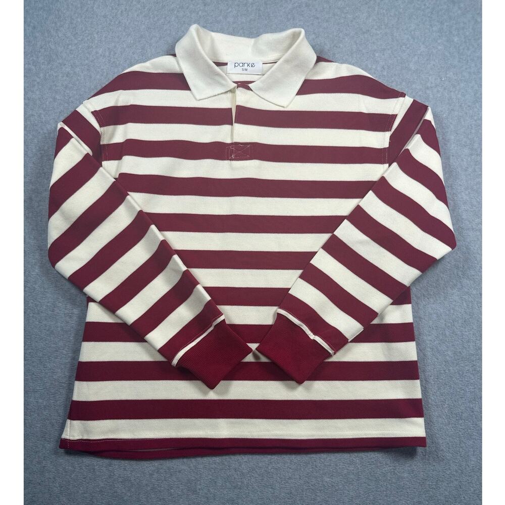 Parke Long Sleeved Rugby Shirt Women Size S/M Red White Striped Button Casual - Picture 3 of 5